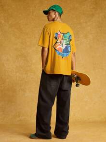 HARRY POTTER X SHEIN Men's Casual Loose Fit Animal Badge & Letter Print Drop Shoulder Short Sleeve T-Shirt, Summer