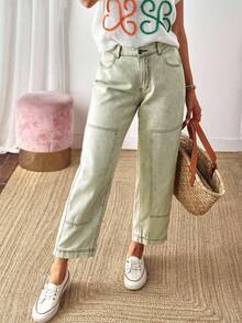 EMERY ROSE Quần jean ống đứng có khóa kéo túi đơn giản, phù hợp mặc hàng ngày - xanh quân đội - Xem 3