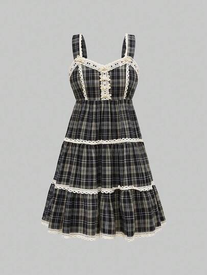 ROMWE Avant فستان قصير كاجوال للنساء بتطريز دانتيل من طراز Y2K