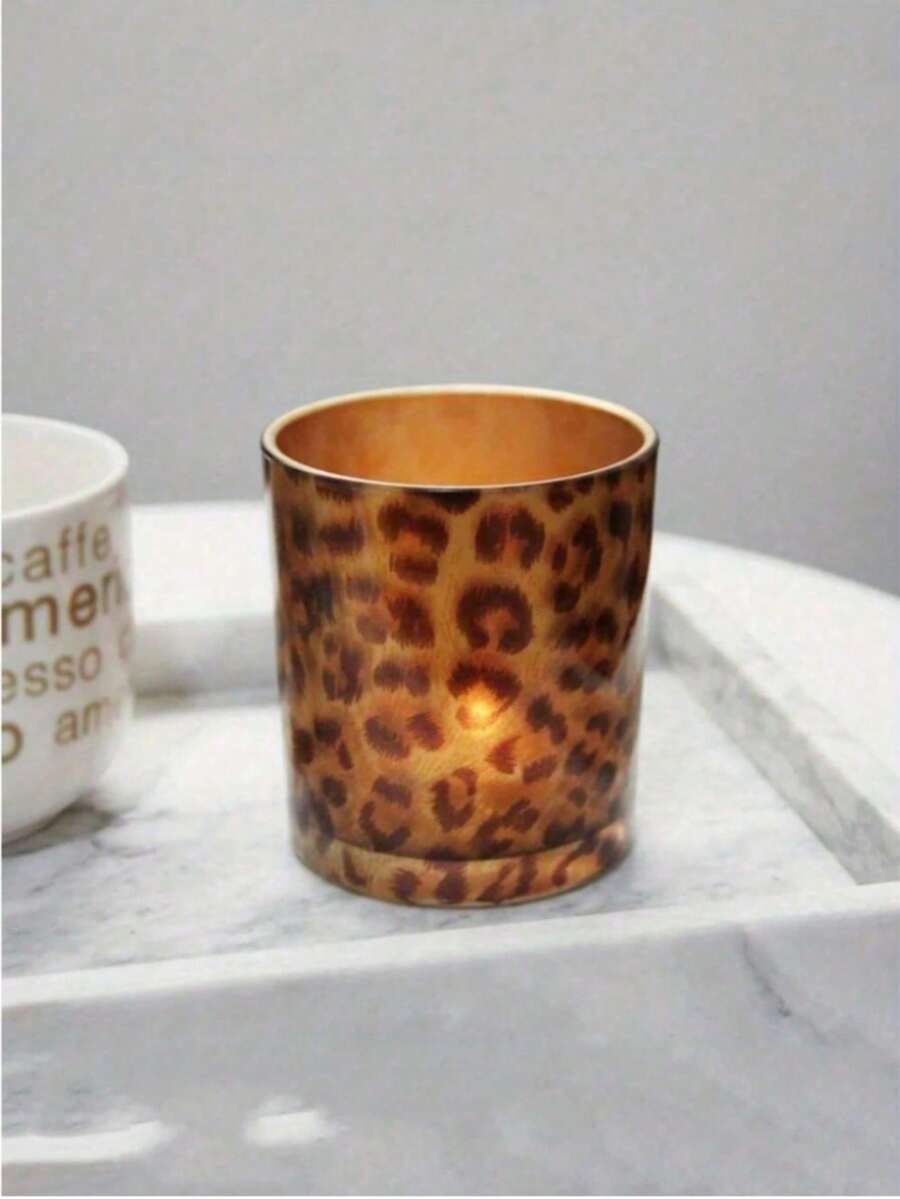 Zazumi Leopard Print Cup Shaped Glass Candle Holder, Gold Owl Black Glass Candlestick, Romantic Bar Decoration And Decoration DIY Fragrant Empty Cup, Suitable For All Romantic Atmosphere Places Such As Bathrooms, Bedrooms, Dinners, Etc Halloween, Spooky, Autumn, Festival, Holiday , Winter, Holiday, Festival,Gifts Birthday Graduation, Decor, Rama Table Decor, Birthday Gift, Party Use - Multicolor - View 1