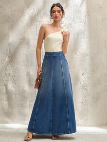 CLARA VERO 女式高腰休闲/办公室装超长牛仔中长裙