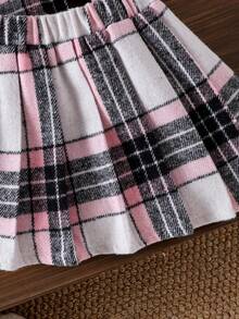 SHEIN 3pcs Girls Toddler Outfit Set: Furry Vest, Plaid Long Sleeve Cardigan, And Plaid Skirt, Fashion Children Autumn/Winter Baby Girl Checkered Dress Baby Girl Plaid Dress Toddler Checkered Dress Toddler Girl Plaid Outfit Baby Girl Winter Dress Toddler Checkered Outfit 2pcs Set Toddler Girls Vintage Style Baby Girl Casual Plaid Dress Toddler Skirt Set Fall - White - View 9