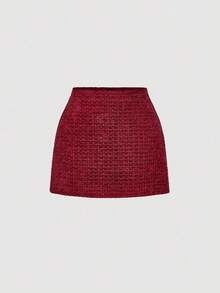 SHEIN MOD Plus Size 2pcs/Set Red Tweed Single-Breasted Square Collar Jacket And Skirt Set, Business Casual Woman,Back To School Clothes,Office Outfits For Women,Vintage Clothes Women,Back To School Clothes,Fall Clothes For Women,Fall Dresses For Women,Old Money,Holiday Outfits For Women