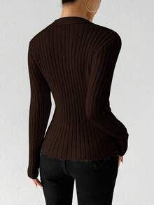 Rafferiza Áo len dệt kim dài tay ôm dáng thanh lịch dành cho nữ, Thu/Đông - Rỉ Nâu - Xem 2