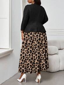 SHEIN Lady Bộ đồ 2 món thời trang đi làm công sở mùa xuân hè thu đông họa tiết da báo nhiều màu sắc cổ tròn loe thắt nút midi tay dài ba phần tư cỡ lớn phối đồ cỡ lớn áo trơn màu và váy họa tiết da báo, trang phục đi làm thời trang công sở trang phục công sở cho nữ trang phục công sở thường ngày cho phụ nữ trang phục mùa thu cho nữ váy họa tiết động vật trang phục mùa thu trang phục công sở thường ngày cho phụ nữ trang phục mùa thu cho phụ nữ trang phục công sở cho phụ nữ bộ đồ mặc ở nhà cho phụ nữ quần áo mùa thu quần áo mùa thu cỡ lớn quần áo mùa thu cho phụ nữ - Nhiều màu - Xem 2