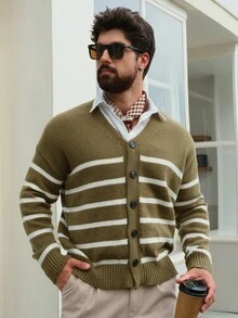 DAZY Áo khoác cardigan sọc thường ngày cho nam, màu trắng và xanh lá cây, xuân/thu - Nhiều màu - Xem 6