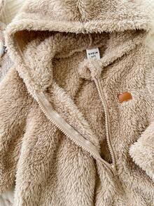 SHEIN Bộ 2 quần áo liền thân có mũ trùm đầu và quần dài mềm mại họa tiết gấu hoạt hình dễ thương dành cho trẻ sơ sinh, quần áo thường ngày cho bé mùa thu/đông - Nhiều màu - Xem 5