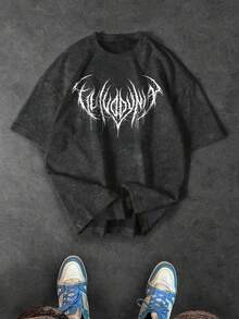 Gym Rark 2 buah Kaos Olahraga Pria Modis dengan Motif Grafis Jalanan, Bahu Jatuh, Model Longgar, Warna Washed, Musim Panas - Hitam - View 5