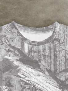 SHEIN Women's Leaf Digital Print Round Neck Short Sleeve Cropped Casual T-Shirt