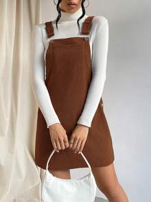 SHEIN EZwear 素色口袋貼布背帶洋裝無毛衣