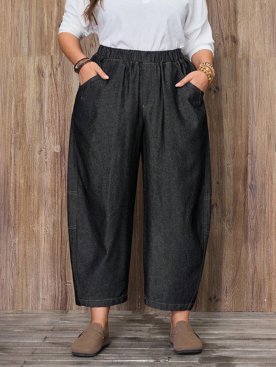 EMERY ROSE Plus Size Women's Solid Color Casual Pocket Jeans