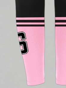 SHEIN 女孩休闲时尚创意公主风格返校86号和字母图案印花卫衣和紧身裤套装，适合秋冬季 - 彩色 - 查看 5