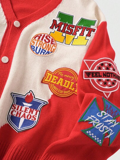 Prep Men's Embroidered Cardigan, Retro Street Style, Fall Winter