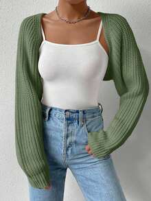 EURMUSE 女士纯色长袖短款开衫，适合秋季穿着 - 薄荷綠 - 查看 4