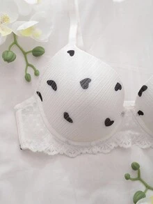 SHEIN 1 件装女士心形白色钢圈聚拢文胸 - 白色 - 查看 5