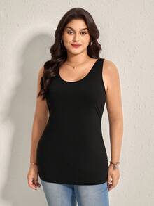 Comfylo Plus Size Women Christmas Fall And Winter Dark Grey Ribbed Fabric U Neck Base Tank Top Fall Women Clothes Fall Clothes Plus Size Fall Outfits For Women  Fall Outfits Women