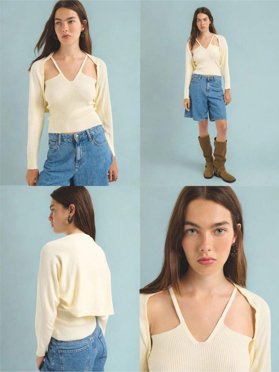 Nöista Cream White Knit Top Cut-Out Design,Autumn Casual Brunch Winter ...