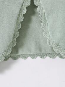 Sparklyn 女童开衫，欧美风春秋，2025年新款儿童绿色开襟开衫，纯色圆领荷叶边纽扣针织毛衣开衫，休闲装返校 - 綠色 - 查看 3