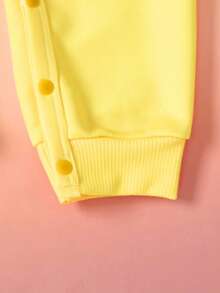 SpongeBob SquarePants | SHEIN Baby Boy Cute Cartoon Pattern Long Sleeve Hooded Knitted Jumpsuit, Yellow Fall Winter