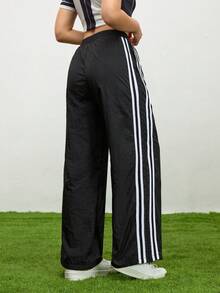 SHEIN Sports Women's Side Stripe Contrast Color Sports Pants - Black - View 2