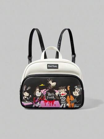 Paul Frank X ROMWE Damen Cartoon Muster Retro Y2K Arbeits- und Pendler vielseitiger, großer modischer Rucksack