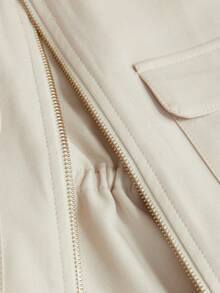 Aveloria Modichic Fashionable Short Utility Shirt, With Two Symmetrical Chest Pockets, Cinched Waist Design, Overall Neat And Practical - Beige - View 7