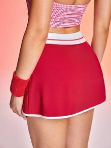 SHEIN Dewbera Women's Letter Print Trim Side Slit Sports Skort Gym Skirts Athletic Skirt Red Gym Skirt Women Athletic Skirts Workout Skirt Tennis Skirt - Red - View 2