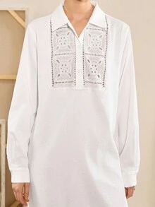 TrendSteals Bohemian Patchwork Floral Lace Collar Loose Casual Dress For Women, Spring/Autumn Fall Cloth For Women - White - View 1
