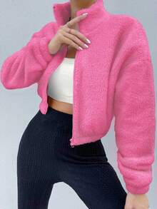 Chiquease 毛茸茸可爱个性加厚外套 - 玫紅色 - 查看 4