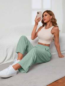 EURMUSE 女式休闲纯色松紧腰运动裤 - 薄荷綠 - 查看 3