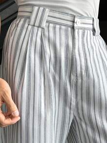 SWAVVY Men's Casual Striped Wide Leg Pants, Suitable For Daily Wear - Navy Blue - View 6