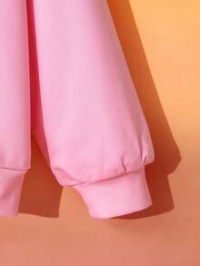 SpongeBob SquarePants | SHEIN Tween Girl Cute Casual Cartoon Pattern Loose Knit Hooded Sweatshirt, Pink Fall Winter - Pink - View 5