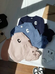 Cozy Pixies 6pcs/Set Baby Boy Letter Pattern Knit Soft Crew Neck Long Sleeve Hoodie And Pants Set Fall Winter - Multicolor - View 7