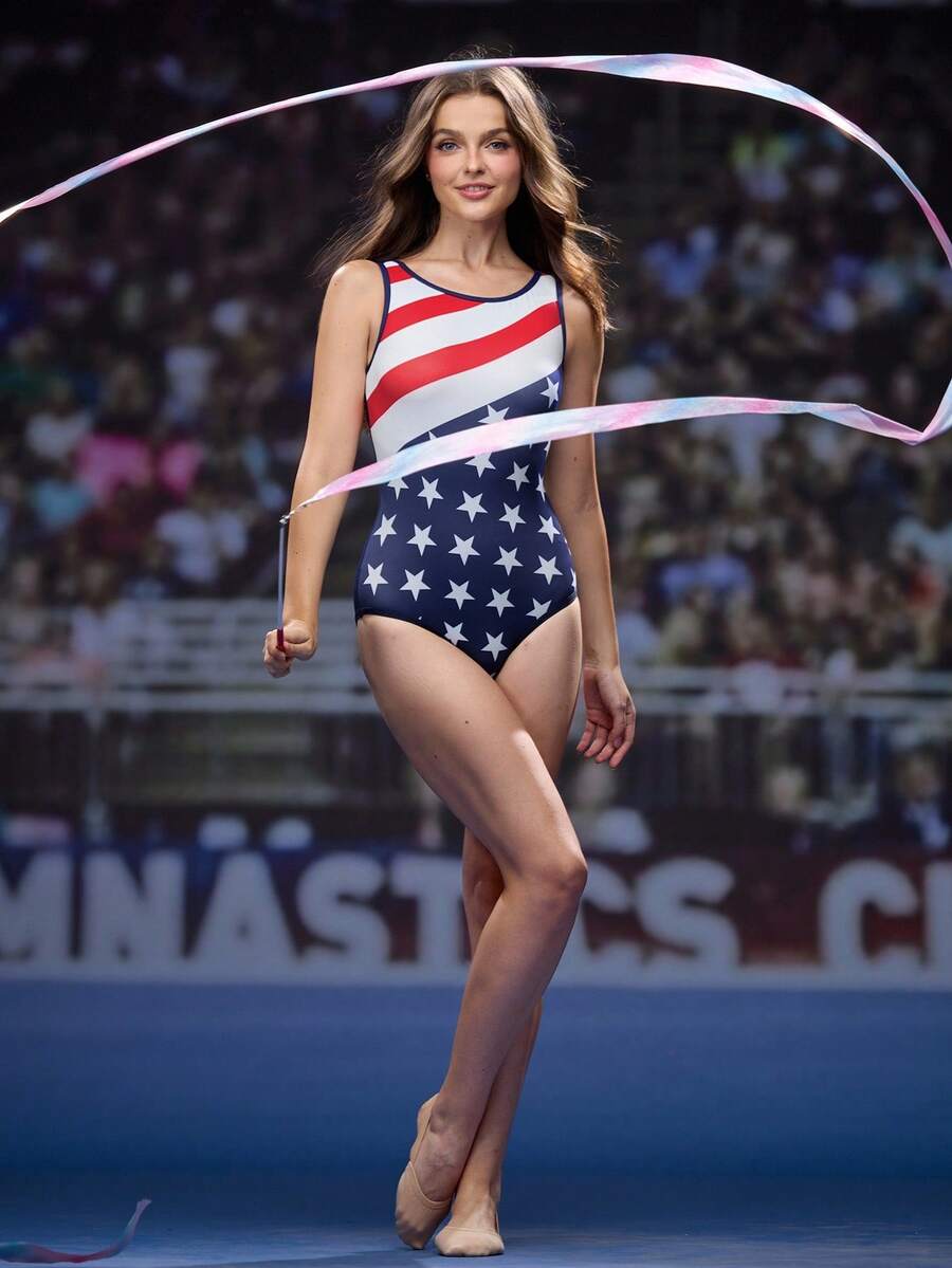 Cheerettes Contrast Striped Star Print Sleeveless Jumpsuit