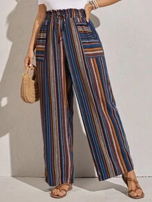 Comfylo 大码女式情人节豹纹花卉印花夏季高腰系带宽松休闲裤