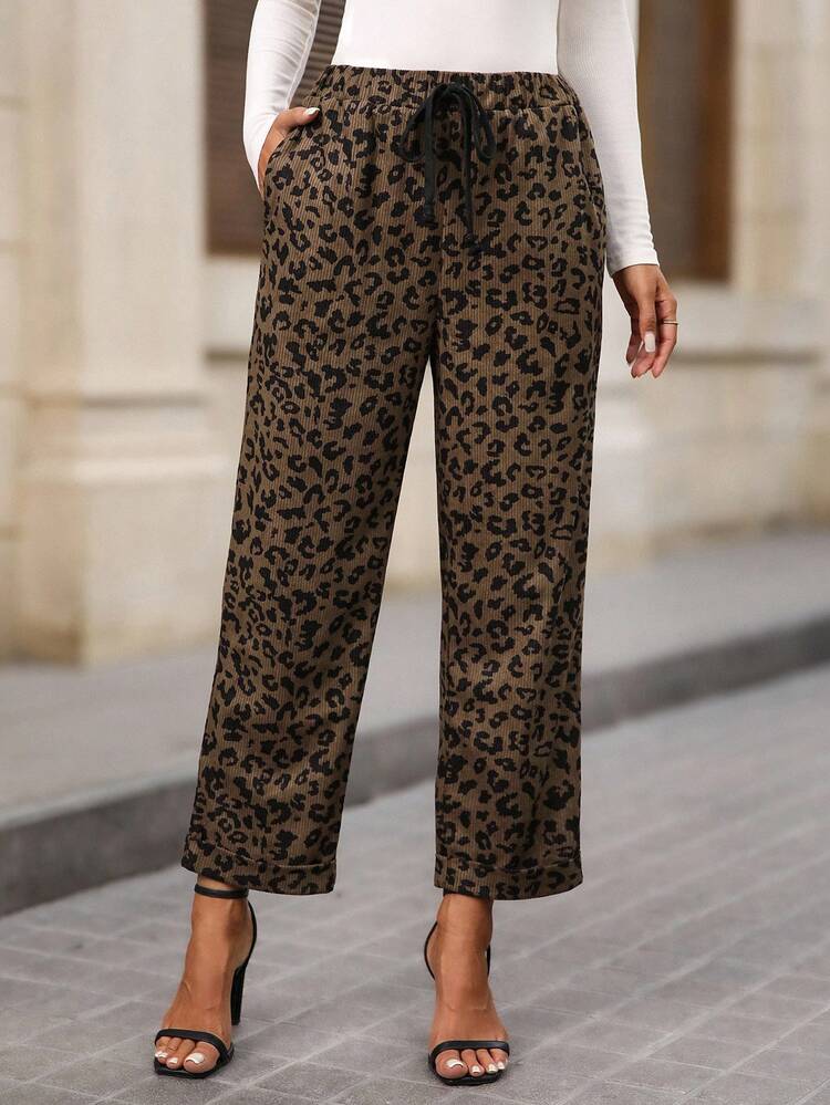 Women's Leopard Print Drawstring Pants Fall Clothes For Women