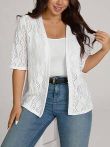 Comfylo Plus Size Fall Women Clothes Leopard Print 7/8 Sleeve Everyday Casual Bomber Jacket Back To School Clothes For Autumn & Winter Fall Clothes For Women Fall Outfits Women - White - View 5