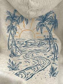 SHEIN 女士休闲宽松棕榈树印花长袖卫衣，秋季