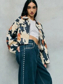TypaGal 女式全印花口袋拉链休闲长袖常规夹克 - 彩色 - 查看 3
