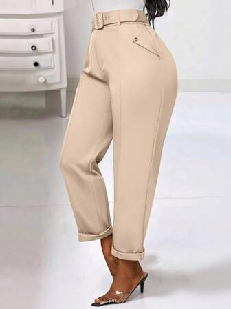 Zolique Pantalones de lápiz casuales para mujer con cinturón, otoño