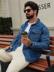 DAZY Men's Floral Patterned Denim Jacket, Autumn