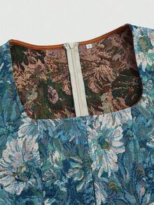 Fairmaia 传统德国女性花卉提花无袖圆领连衣裙 Dirndl 啤酒节传统德国传统复古花卉无袖女装传统 Dirndl 方领连衣裙和围裙，适合十月、万圣节