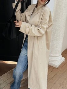 DAZY Women's Loose Casual Long Windbreaker Jacket, Thickened Regular Coat, Autumn/Winter - Khaki - View 6