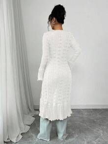 Rafferiza Brown V-Neck Long Sleeve Flared Cuff Knit Long Cardigan For Women, Casual Fit, Spring/Autumn