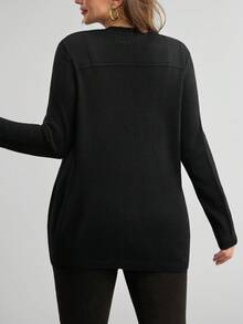 Comfylo 大码女士休闲长袖黑色开衫，适合秋季、万圣节、冬季办公穿着，日常穿着，节日优雅，职场女神范儿十足。 - 黑色 - 查看 5