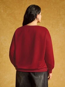 HARRY POTTER X SHEIN Plus Size Letter Graphic Color Block Round Neck Long Sleeve T-Shirt - Multicolor - View 2