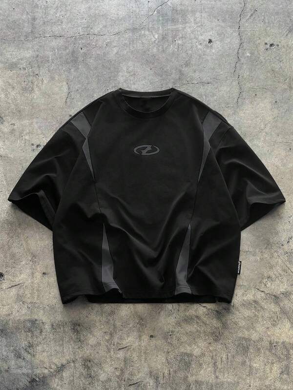 AXEPEAK Camiseta de manga corta casual de cuello redondo con contraste de color para hombre