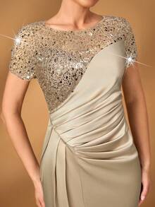 Serin Elegant Luxurious Beaded & Sequin Satin Ruched Mermaid Hem Skirt, Suitable For Weddings, Parties, Vacations, Galas, Evening Gowns, Mother Of The Bride