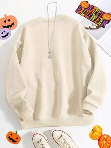 SHEIN Women's Halloween Pumpkin, Cute Ghost, Trick Or Treat, Spooky Little Creature, Scary Season, Casual Minimalist Loose Fit Crew Neck Pullover Sweatshirt For Autumn Fall Cloth For Women Cute Halloween Sweatshirt Halloween Outfit Women Fall Sweatshirt Halloween Sweatshirt Spooky Sweatshirt