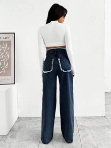 Hochsitzende Weite Jeans mit ausgefranstem Tasche